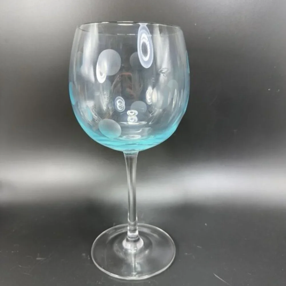 Marquis by Waterford Polka Dot Balloon Goblet Single Cup‎ Stem Etched Blue Glass
